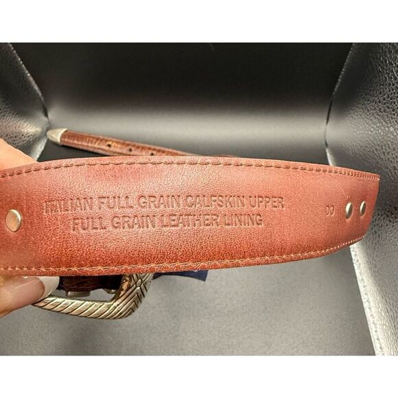 Brown Leather Concho Men’s Belt W/Silver Buckle  Roundtree & Yorke 32 - Picture 4 of 6